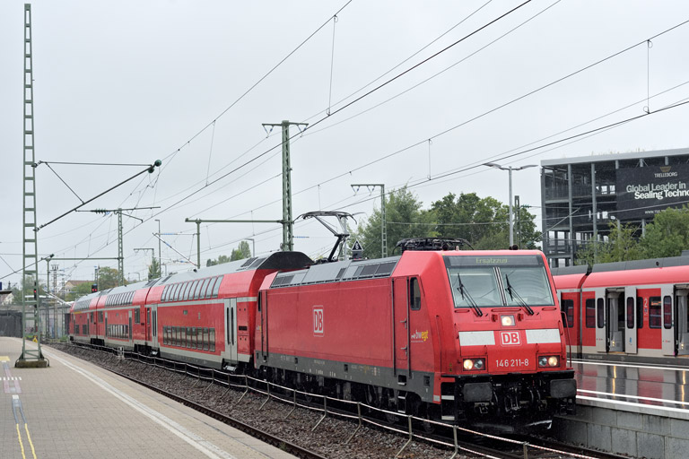 146 211 mit S-Bahnersatzzug bei km 15,4 (August 2021)