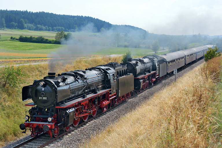 01 202 und 01 150 mit DPE 20859 in Dei&szlig;lingen (August 2015)