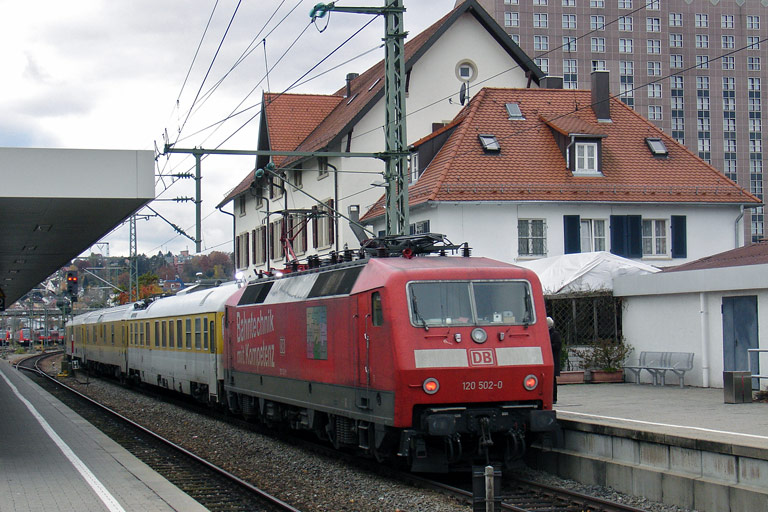 120 502 mit Mess NbZ 94356 bei km 15,6 (November 2009)