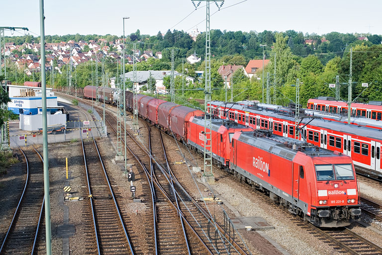 185 231 und 185 206 mit FE 44698 bei km 16,0 (Juli 2011)
