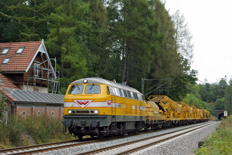 Wiebe 216 122 mit Bauz 91453 bei km 18,2 (Oktober 2016)