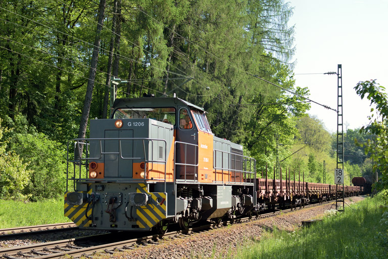 275 805 (G 1206) mit Bauz 69863 bei km 18,2 (Mai 2016)