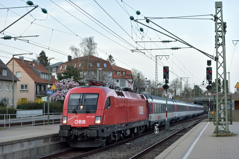 &Ouml;BB 1016 007 mit IC 283 bei km 15,6 (April 2018)