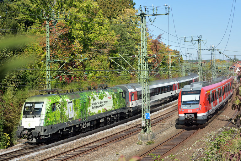 &Ouml;BB 1016 023 mit IC 187 bei km 14,8 (Oktober 2018)