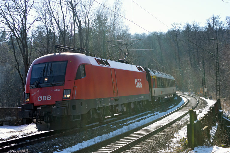 &Ouml;BB 1116 056 mit IC 187 bei km 11,0 (Februar 2018)