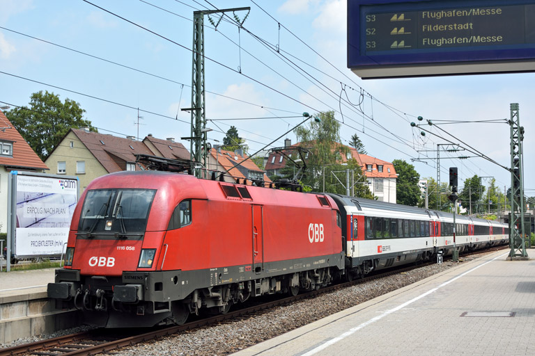 &Ouml;BB 1116 058 mit IC 187 bei km 15,6 (Juli 2018)