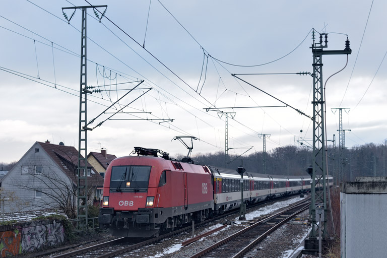 &Ouml;BB 1116 091 mit IC 188 bei km 16,8 (Dezember 2018)