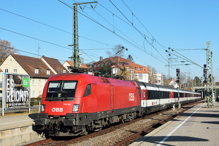 &Ouml;BB 1116 102 mit IC 187 bei km 15,6 (November 2018)