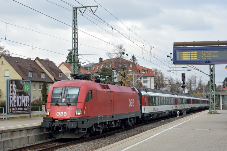 &Ouml;BB 1116 143 mit IC 187 bei km 15,6 (November 2018)