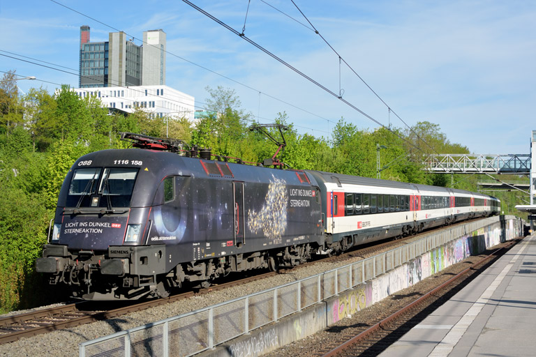 &Ouml;BB 1116 158 mit IC 183 bei km 14,2 (April 2018)
