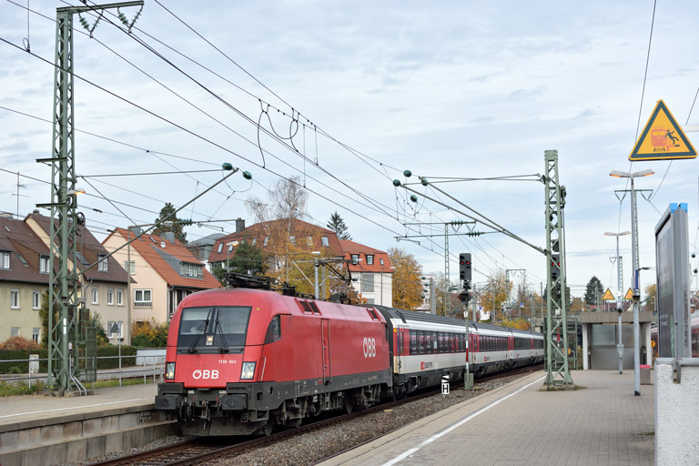 &Ouml;BB 1116 160 mit IC 189 bei km 15,4 (November 2018)