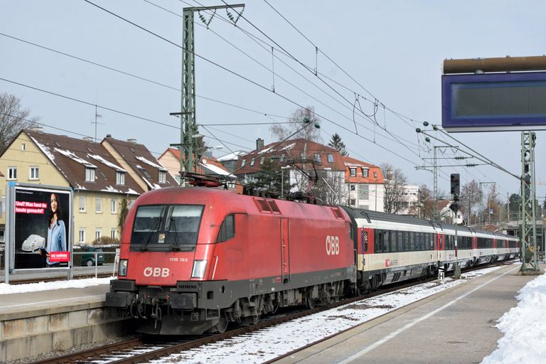 &Ouml;BB 1116 183 mit IC 187 bei km 15,6 (Februar 2018)