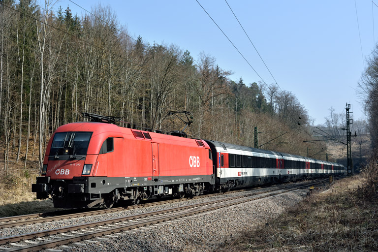 &Ouml;BB 1116 077 mit IC 185 bei km 18,2 (M&auml;rz 2019)