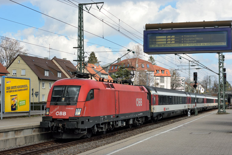 &Ouml;BB 1116 077 mit IC 187 bei km 15,6 (M&auml;rz 2019)