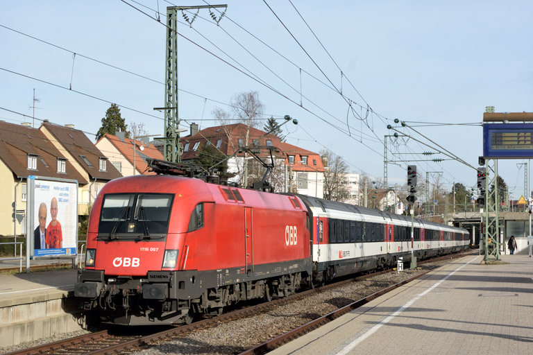 &Ouml;BB 1116 097 mit IC 187 bei km 15,6 (Januar 2019)