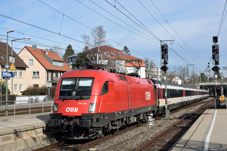 &Ouml;BB 1116 103 mit IC 187 bei km 15,4 (Februar 2019)