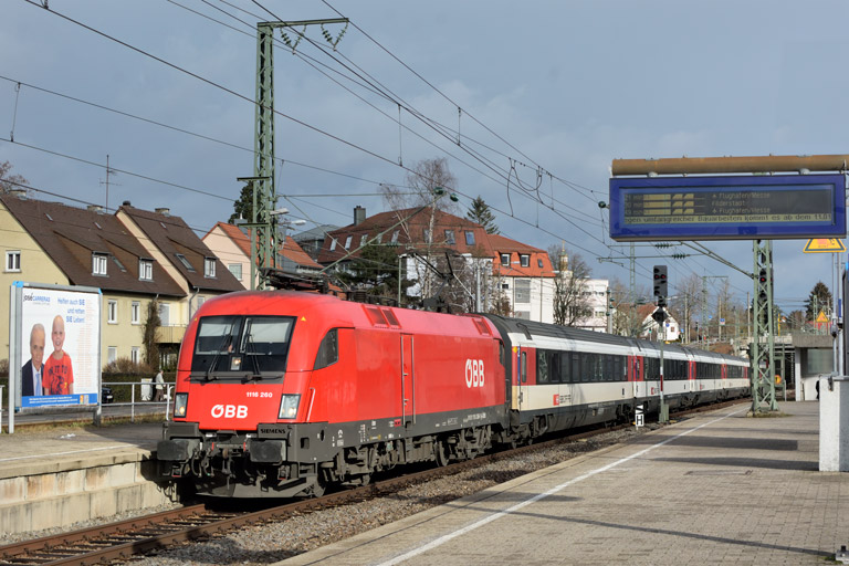 &Ouml;BB 1116 260 mit IC 187 bei km 15,6 (Januar 2019)