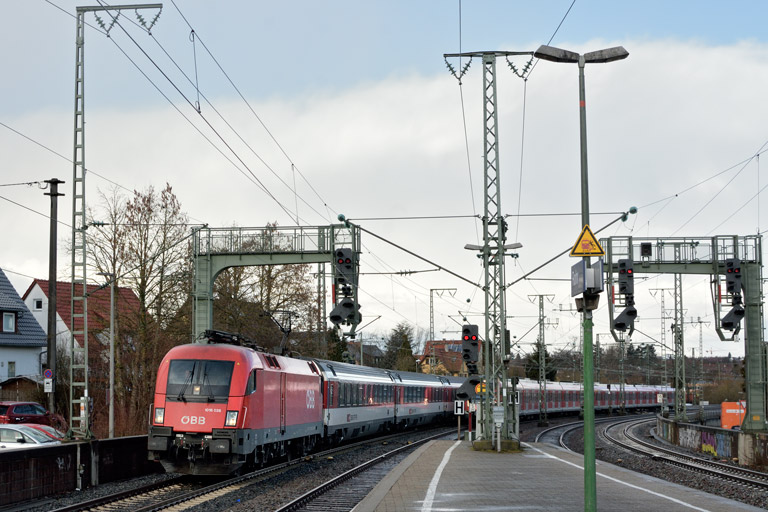 &Ouml;BB 1016 038 mit IC 187 bei km 16,6 (Januar 2020)