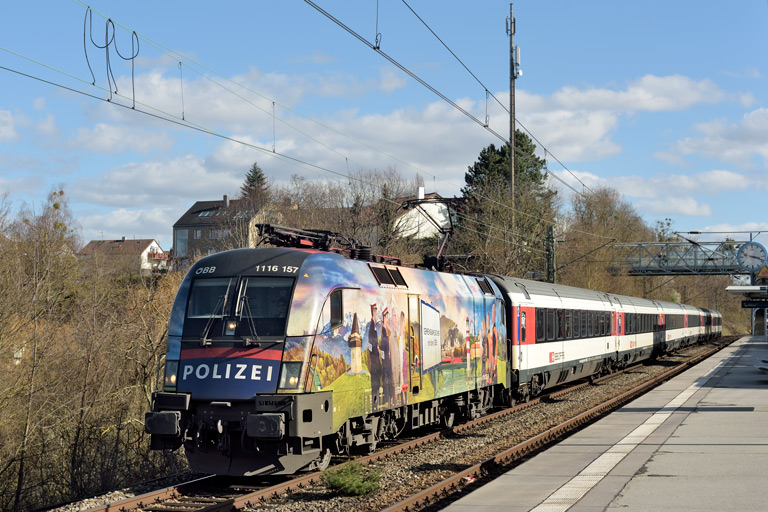 &Ouml;BB 1116 157 mit IC 188 bei km 14,2 (M&auml;rz 2020)
