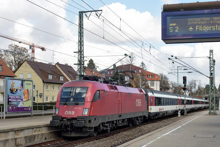 &Ouml;BB 1116 280 mit IC 187 bei km 15,6 (November 2020)