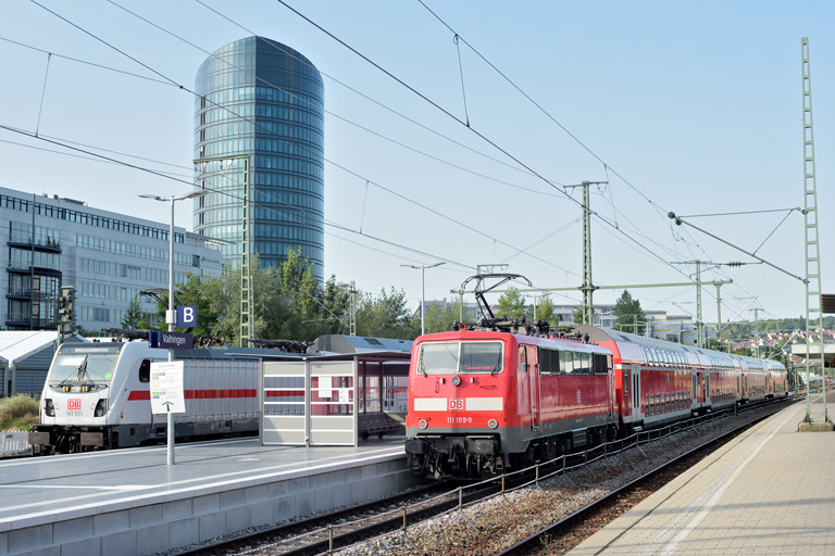 111 169 mit S-Bahnersatzzug bei km 15,6 (August 2021)