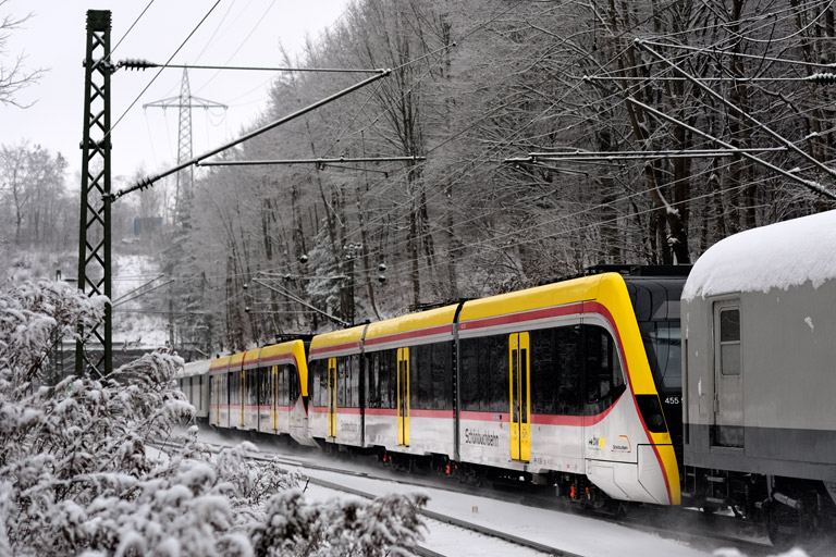 455 001 und 455 002 bei km 18,0 (Januar 2021)