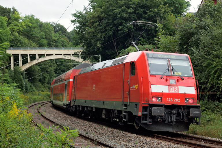 146 202 mit S-Bahnersatzzug bei km 10,8 (August 2021)