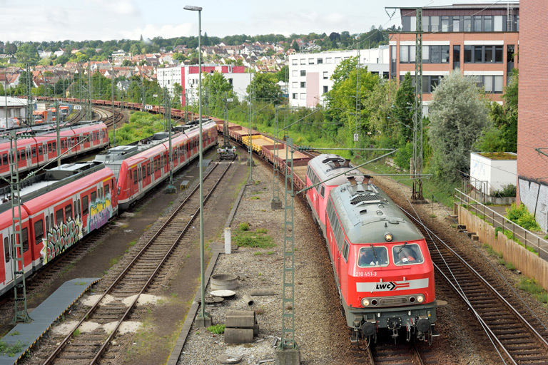 218 451 und 218 450 bei km 16,0 (August 2021)