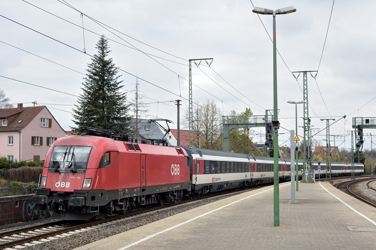 &Ouml;BB 1116 102 mit IC 189 bei km 16,8 (April 2021)