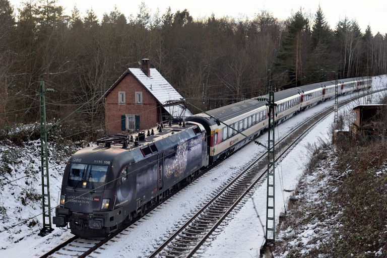 &Ouml;BB 1116 158 mit IC 188 bei km 19,2 (Januar 2021)